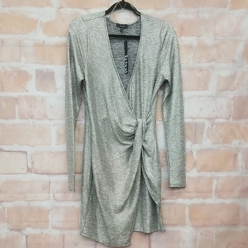 Trixxi Metallic Silver Long Sleeve Dress